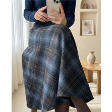 Modamorfo Ekose Desenli Yanı Fermuarlı  Kaşe Çan Etek -Laci