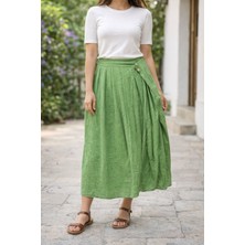 Agora Otantik Kadın Yeni Sezon Düğmeli % Pamuk Kumaş Etek