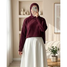 Moda Morfo Yarım Boğazlı Salaş Triko Kazak -Bordo