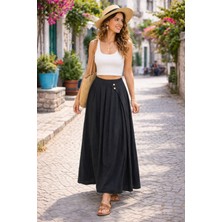 Agora Otantik Kadın Yeni Sezon Düğmeli % Pamuk Kumaş Etek