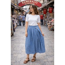 Agora Otantik Kadın Yeni Sezon Düğmeli % Pamuk Kumaş Etek