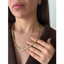 Ueva Milano Gold Zincir Kolye – Modern Kalın Form Çelik Kolye