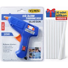 Tudor yuma Anahtar Korumalı 20W Sıcak Silikon  Tabancası +10 Adet 7mm Ince Mum Silikon 15 cm Hediyeli