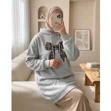 Modamorfo Fiyonk Detaylı Kapşonlu Penye Sweat  -Açık Gri