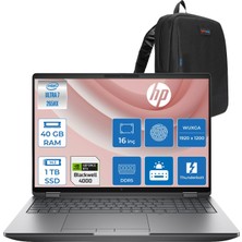 Hp Zbook Fury 16 G1I Intel Ultra 7 265HX Ddr5 40GB 512GB+512GB SSD 16GB/RTXPRO4000 Blackwell 16" Wuxga IPS 400NIT Wi-Fi7+Bt 5.4 Windows 11 Pro Aı Iş Istasyonu C65H8ESP36 + Zettaçanta