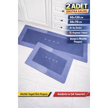 Manosta 2 Adet Mavi Renk Su Emici Kaymaz Taban Banyo & Mutfak Paspası Seti Mutfak  Paspas 50X120 cm 50X70CM