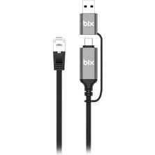 Bix C6AC15 2in1 Usb-A & Type-C To RJ45 1000MBPS Gigabit Ethernet Dönüştürücü Cat6 Kablo 1.5 Metre Thunderbolt 3/4/5, Mac/windows/ipad/android Uyumlu