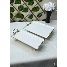 SEÇKİNEV Pisa 2 Parça Porselen Gümüş Detaylı 4 Ayaklı Kulplu Çeyizlik, Ikramlık, Hediyelik Set