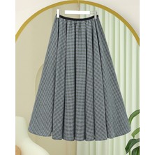 Modamorfo Ekose Desenli Beli Lastikli 360 Derece Etek -Haki