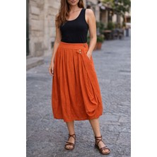 Agora Otantik Kadın Yeni Sezon Düğmeli % Pamuk Kumaş Etek