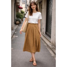 Agora Otantik Kadın Yeni Sezon Düğmeli % Pamuk Kumaş Etek