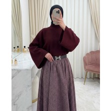 Moda Morfo Yarım Boğaz Krop Triko Kazak -Bordo