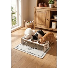 GOBYPET Ahşap Üç Gözlü Ayarlanabilir Kedi-Köpek Mama ve Su Kabı