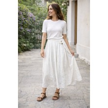 Agora Otantik Kadın Yeni Sezon Düğmeli % Pamuk Kumaş Etek