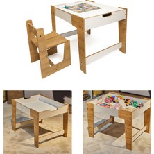 Minera Anka Montessori Ahşap Oyun ve Aktivite Masası ve Sandalyesi 0-6 Yaş (1masa+1sandalye)