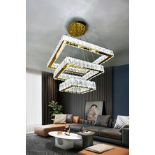 G-Light Kare 3 Kat Kristal Taşlı Modern LED Avize – Salon & Oturma Odası – 3 Renk – Ayarlanabilir Kablo