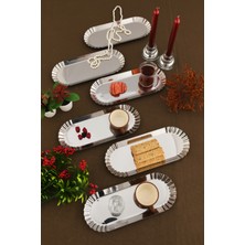 Aksesuar Evreni Davin Dekoratif Paslanmaz Oval Kenarları Tırtıklı 6'lı Sunum Tepsisi