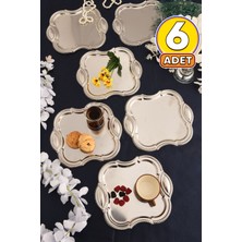 Aksesuar Evreni Vezan Paslanmaz Kare Burgu Desen Sunum Tepsisi Gümüş 6 Lı Takım