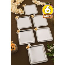 Aksesuar Evreni Sento Paslanmaz Kare Desenli Dallı Taş Detaylısunum Tepsisi 6 Lı Takım