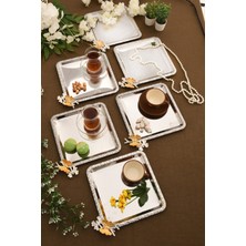 Aksesuar Evreni Maren Paslanmaz Kare Desenli Kelebek Detaylı Sunum Tepsisi Gümüş 6 Lı Takım