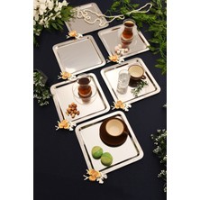 Aksesuar Evreni Voltren Paslanmaz 6 Lı Takım Kelebekli Kristal Taş Detaylı Paslanmaz Çok Amaçlı Sunum Tepsisi Gümüş