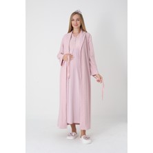 Erdeniz Tekstil Hamile & Lohusa Jakarlı/şık Fiyonk Detaylı 2’li Gecelik ve Sabahlık Takım – Viskoz Pamuk-Tesettür Uyumlu