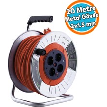 Nzb Makaralı Metal Seyyar Cca Kablo 4 Prizli Monofaze Uzatma Kablosu 3x1.5 mm Ttr Kablo 20 Metre