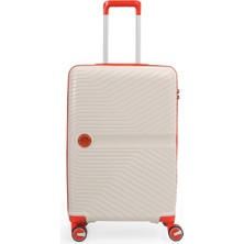 Piel Lino Pıel Lıno Kabin Boy Polipropilen Valiz PL015239-S Beyaz-Turuncu