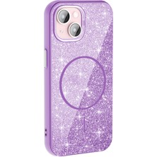Paladyum Case iPhone 14 Plus ve 15 Plus Uyumlu Magsafeli Simli Mor Okso Kapak