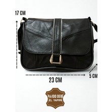 Hakiki Deri Siyah Tokalı Fermuarlı Omuz Çantası