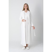 Erdeniz Tekstil Hamile & Lohusa Jakarlı/şık Fiyonk Detaylı 2’li Gecelik ve Sabahlık Takım – Viskoz Pamuk-Tesettür Uyumlu