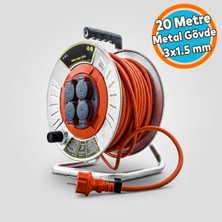 Nzb Metal Makaralı Seyyar Kablo Kapaklı 4 Prizli Metal Uzatma Kablosu 3x1.5 mm Cca Kablo 20 Metre