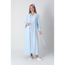 Erdeniz Tekstil Hamile & Lohusa Jakarlı/şık Fiyonk Detaylı 2’li Gecelik ve Sabahlık Takım – Viskoz Pamuk-Tesettür Uyumlu