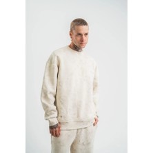 Çamaşır Kenti Erkek 3 Iplik Pamuklu Yağ Yıkamalı Sweatshirt Double Oversize Bisiklet Yaka Uzun Kol