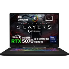 Game Garaj Slayer5 7-5070 C6 Ultra 7-255HX 32GB Ram 1tb SSD RTX5070 8gb 115W 16" 2k Qhd+ 240Hz IPS Freedos Gaming Laptop