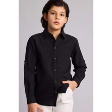 DeFacto Regular Fit Polo Yaka Keten Görünümlü Uzun Kollu Gömlek Erkek Çocuk B5983A826SP