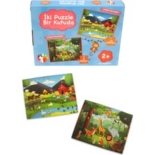 Mert Bebek 2 Puzzle Bir Kutuda Çiftlik ve Orman Hayvanları Eğitici Çocuk Puzzle Seti 2+ Yaş