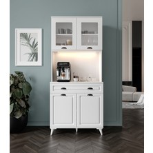 Guneystore Luna 93 cm Ayaklı Kahve Köşesi – Komple Mdf, LED Aydınlatmalı, Çok Amaçlı Mutfak ve Airfryer Dolabı