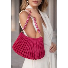 Vela El Örgüsü Fuşya Boncuk Saplı Kadın Çanta