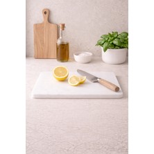 Marbello 25X30 Beyaz Mermer Kesme Tahtası – Steak, Peynir & Şarküteri Sunum Tablası