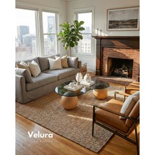 Modern Orta Sehpa & Top Sehpa Cam Sehpa & Küre Orta Sehpa - Meşe Top - Fasulye - Füme Cam