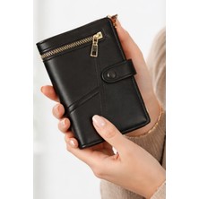 Sannora Bags Kadın Siyah Fermuarlı Cüzdan – Çok Kartlıklı, Para Bölmeli, Şık ve Kullanışlı Orta Cüzdan