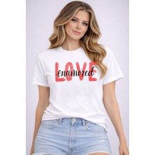 herkesemoda Love Emamored Baskı Detaylı Basic T-Shirt