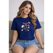 herkesemoda Beauty Baskı Detaylı Basic T-Shirt