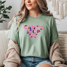 herkesemoda Cant's Stop Me Baskı Detaylı Basic T-Shirt