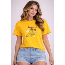 herkesemoda Beauty Baskı Detaylı Basic T-Shirt
