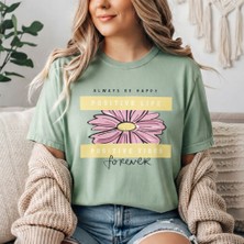 herkesemoda Always Be Happy Baskı Detaylı Basic T-Shirt