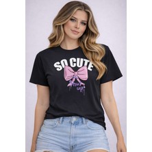 herkesemoda So Cute Baskı Detaylı Basic T-Shirt