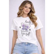herkesemoda Stay True Yourself Baskı Detaylı Basic T-Shirt