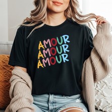 herkesemoda Amour Baskı Detaylı Basic T-Shirt